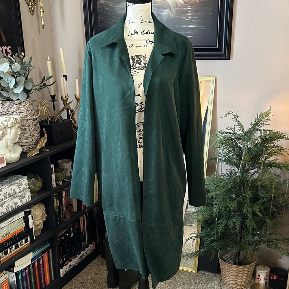 Philosophy Faux Suede Green Coat with Classic Lapel